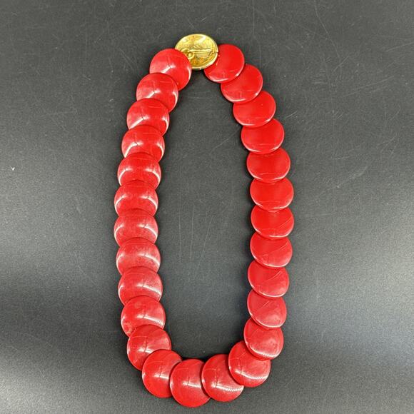 Vintage Trifari Lucite Disc Necklace Dark Red 18.5” - Picture 6 of 13